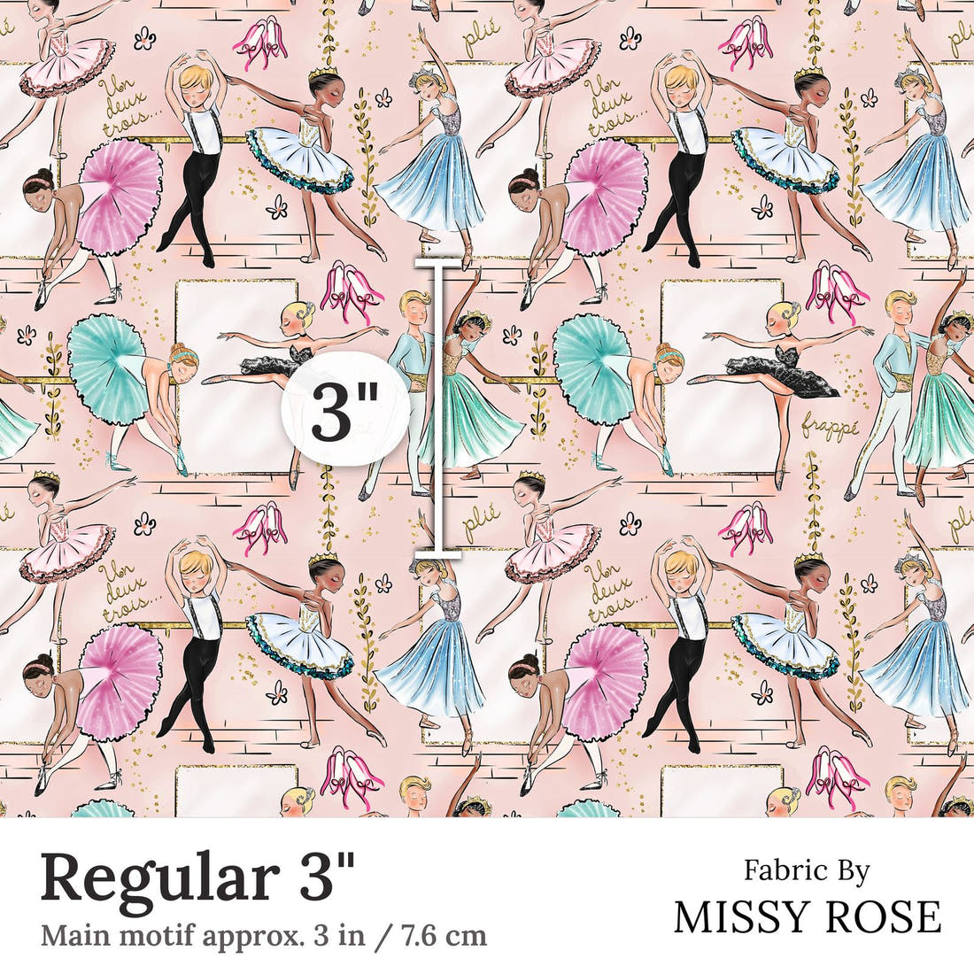 Design 396 Ballerina Fabric Regular 3 inch print scale guide | Fabric by Missy Rose