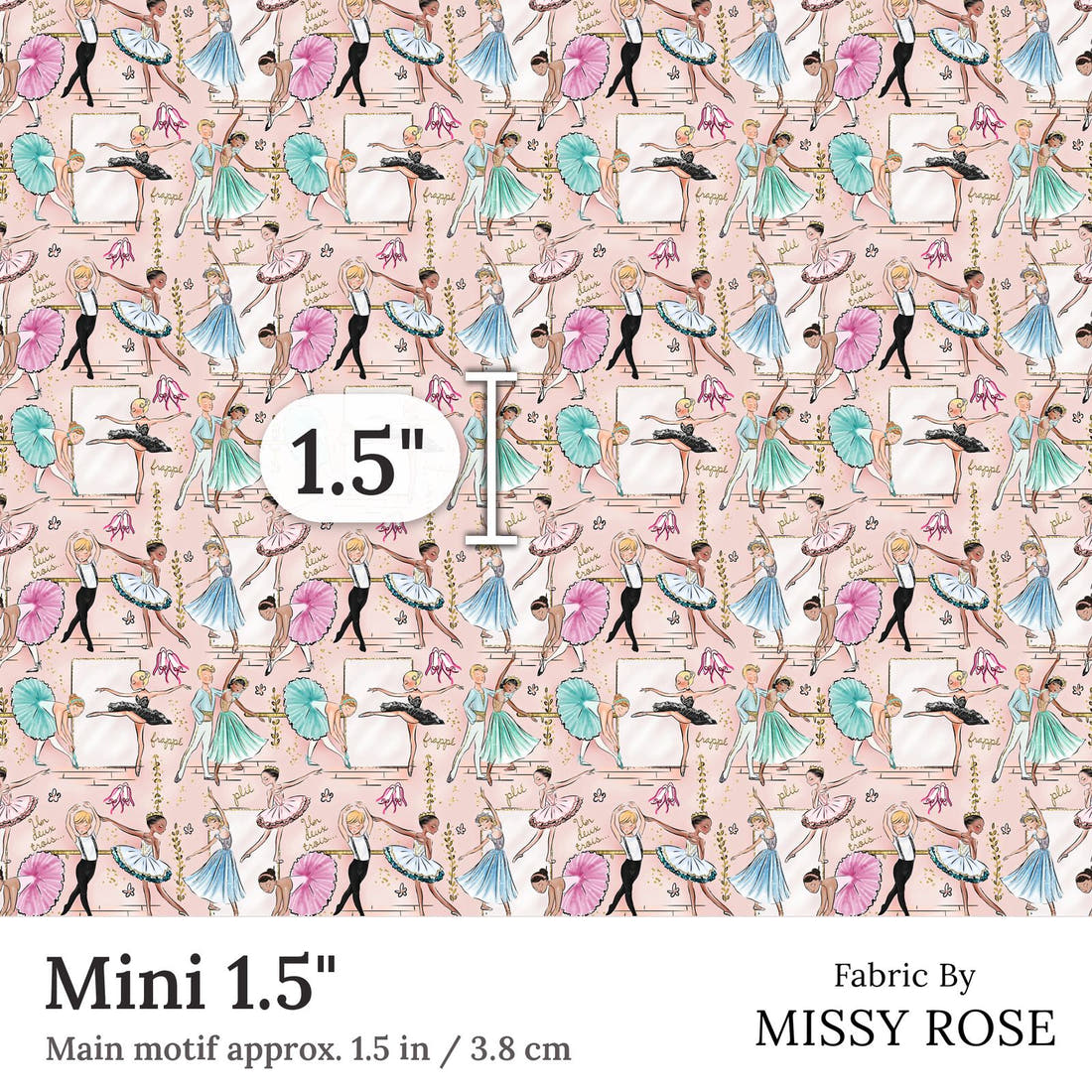 Design 396 Ballerina Fabric Mini 1.5 inch print scale guide | Fabric by Missy Rose