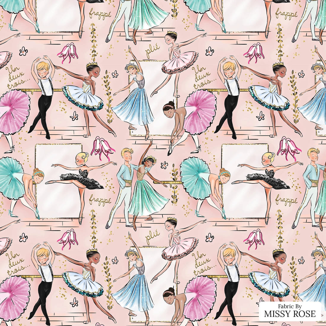 Design 396 Ballerina Fabric - flat view of the print, zoom in for detail | Fabric by Missy Rose