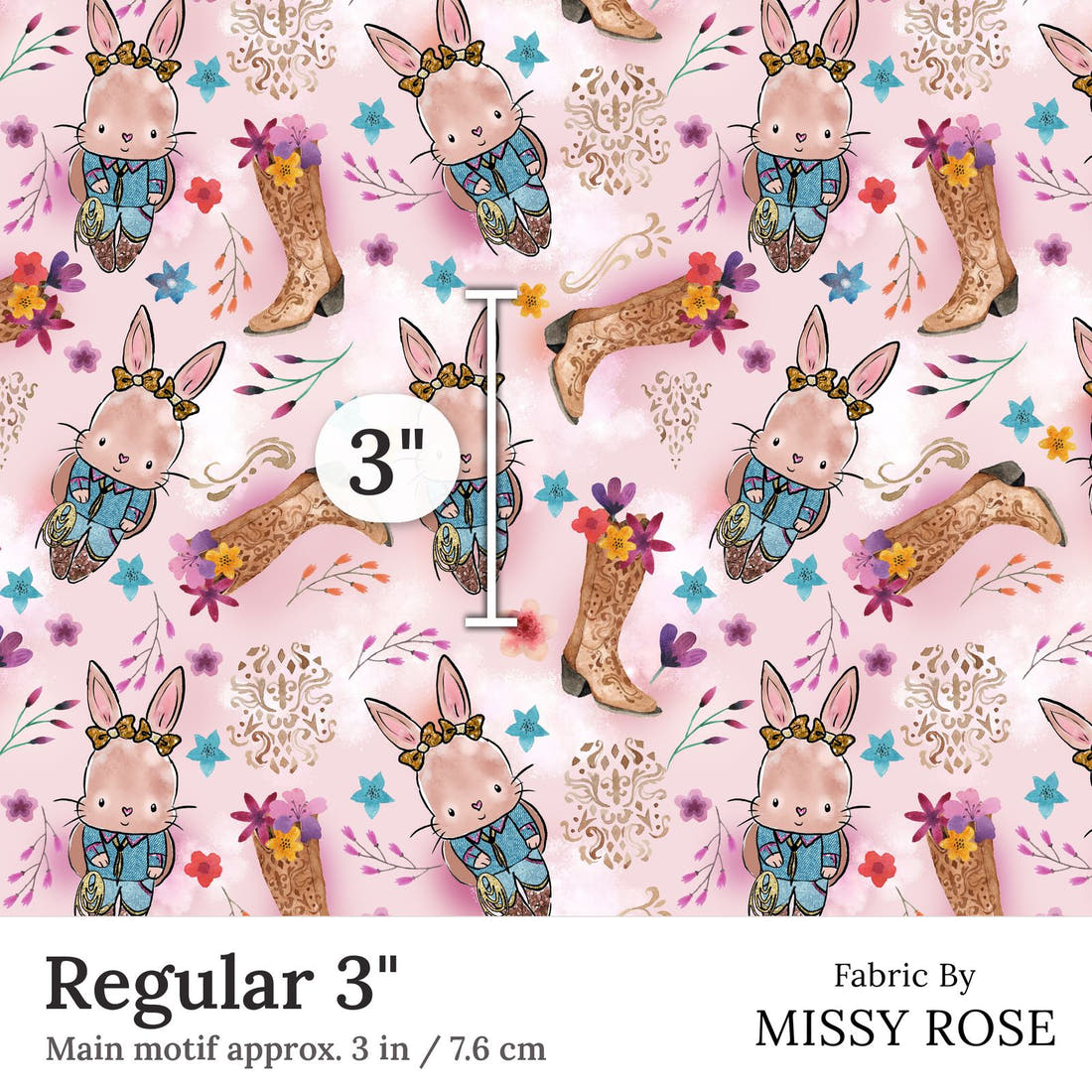 Design 398 Country Bunny Fabric Regular 3 inch print scale guide | Fabric by Missy Rose