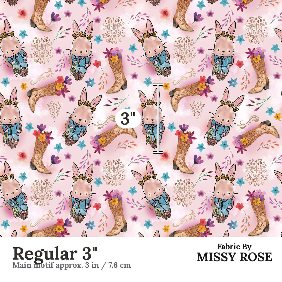 Design 398 Country Bunny Fabric Regular 3" - print scale | Fabric by Missy Rose