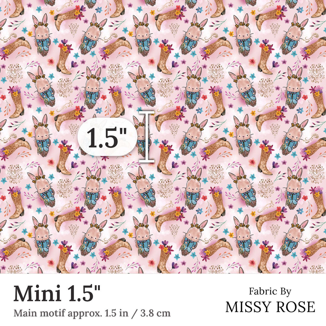 Design 398 Country Bunny Fabric Mini 1.5 inch print scale guide | Fabric by Missy Rose