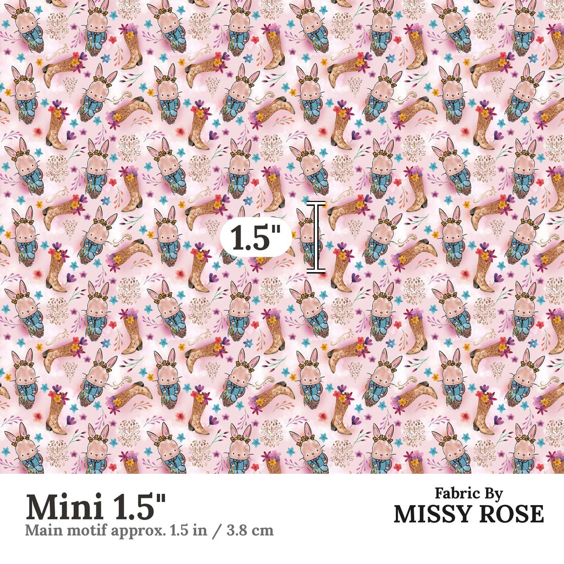 Design 398 Country Bunny Fabric Mini 1.5" - print scale | Fabric by Missy Rose