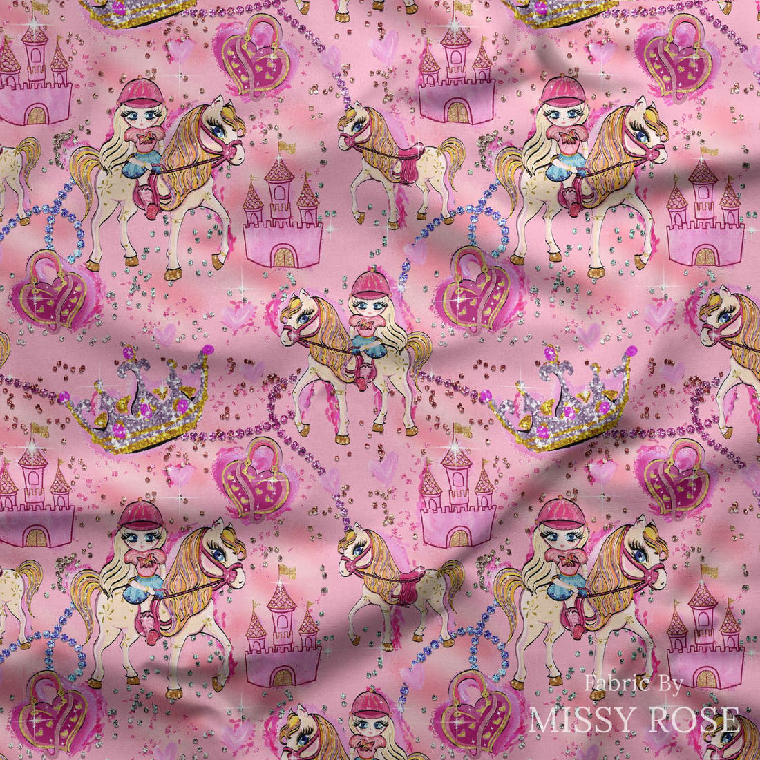 Design 399 Horse Riding Fabric draped fabric mockup – custom printed fabric by the metre | Fabric by Missy Rose