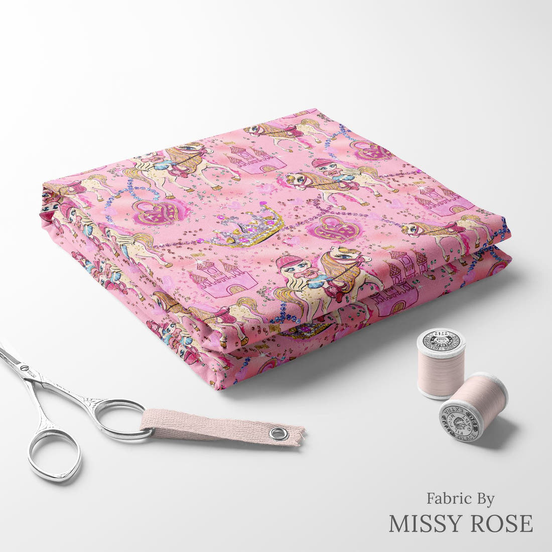 Design 399 Horse Riding Fabric folded fabric stack with matching thread – pre-order fabric Australia | Fabric by Missy Rose