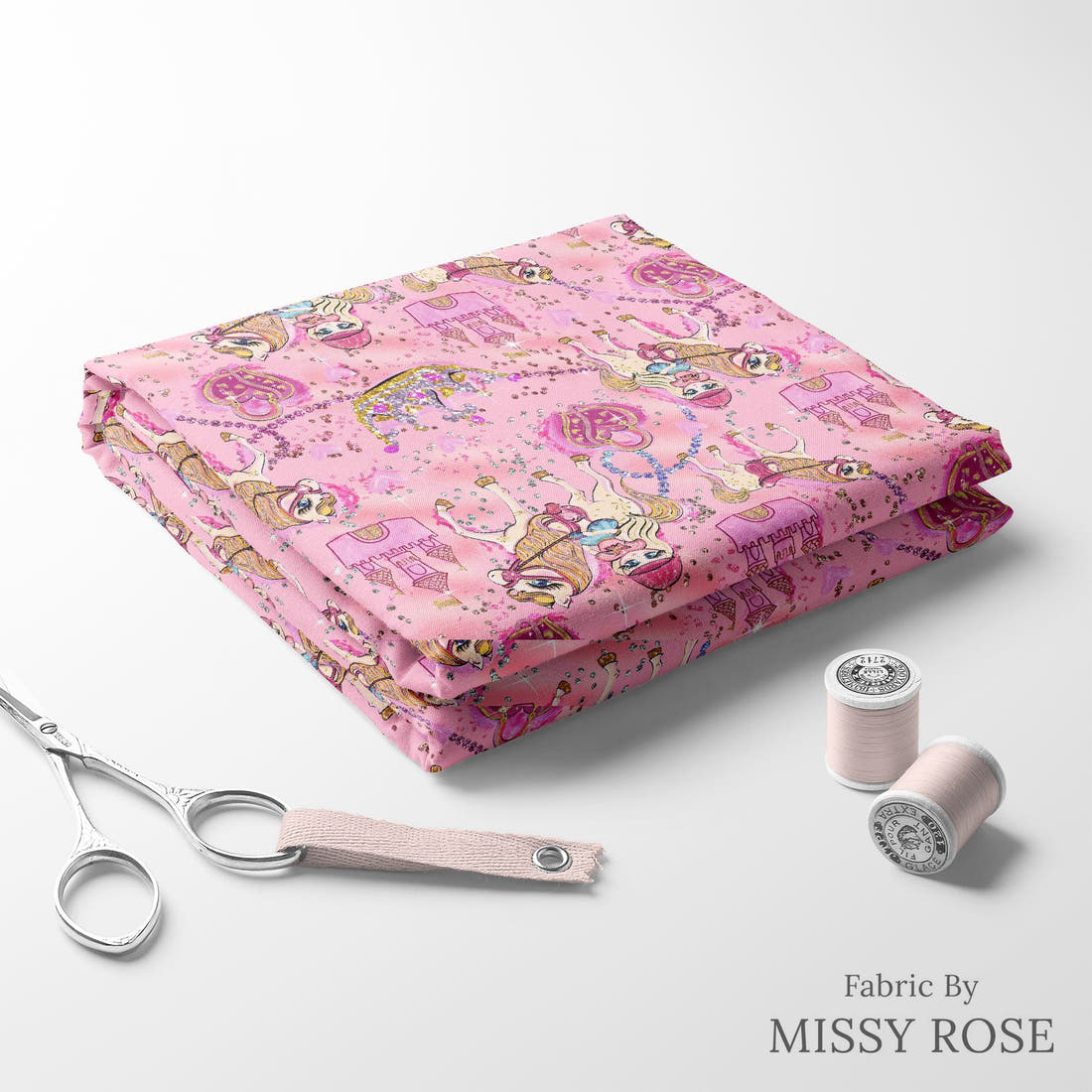 Design 399 Horse Riding Fabric folded fabric stack with matching thread – pre-order fabric Australia | Fabric by Missy Rose
