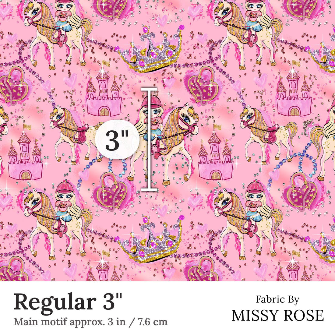 Design 399 Horse Riding Fabric Regular 3 inch print scale guide | Fabric by Missy Rose