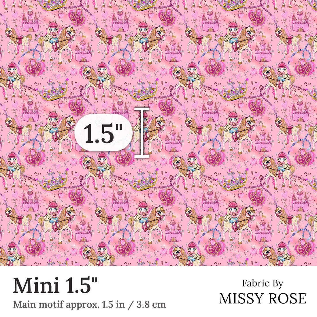 Design 399 Horse Riding Fabric Mini 1.5 inch print scale guide | Fabric by Missy Rose