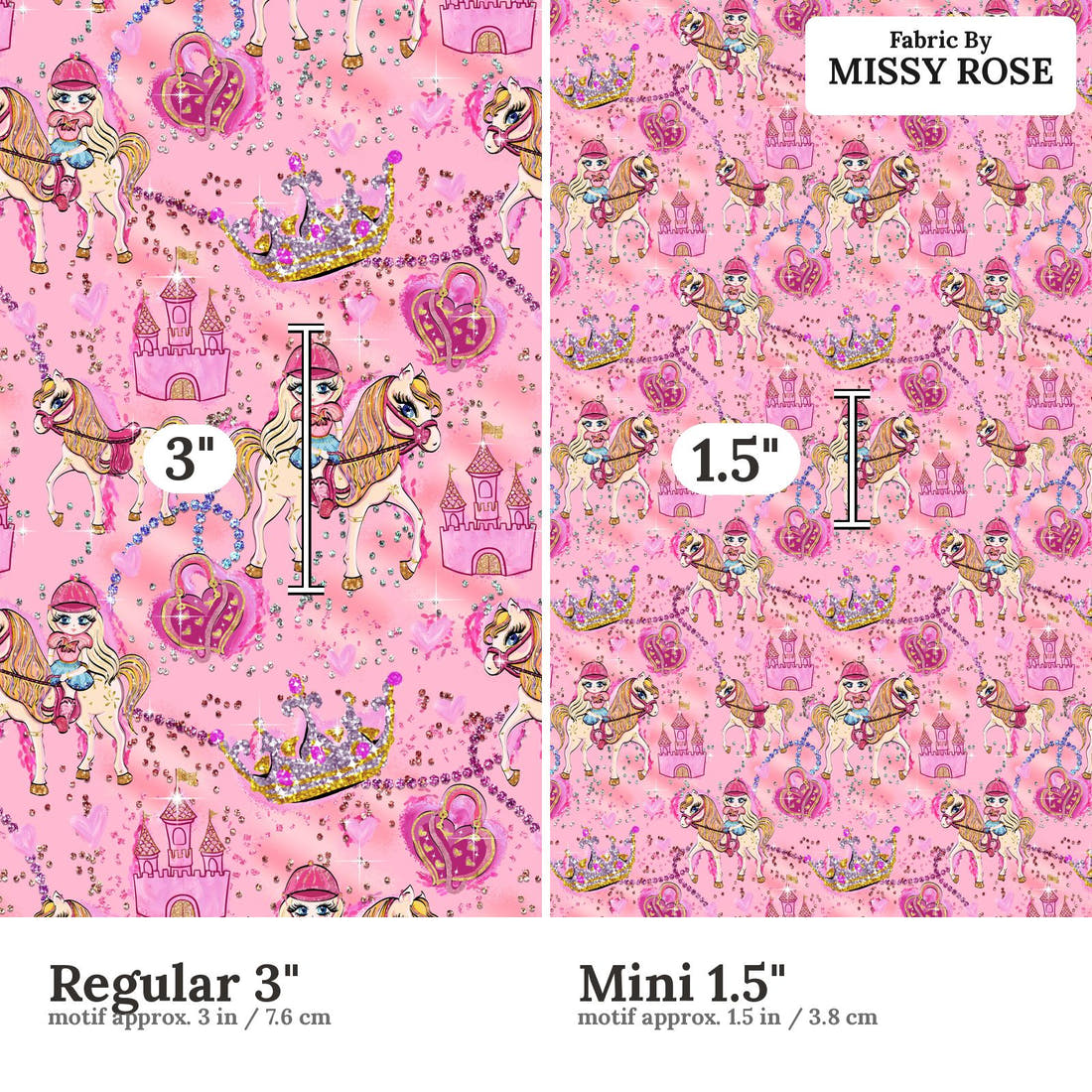Design 399 Horse Riding Fabric size comparison - print scale | Fabric by Missy Rose