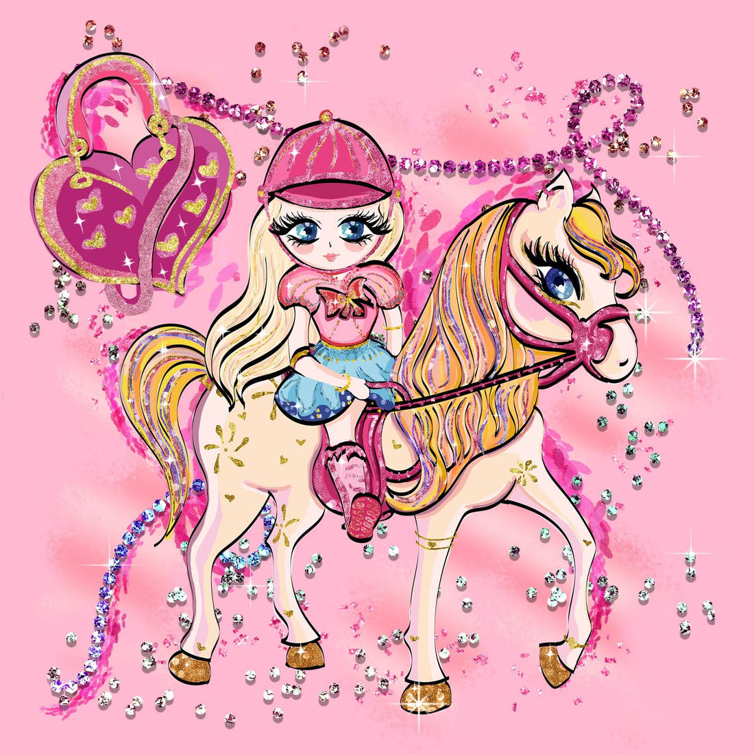 Design 399 Horse Riding Panel – full artwork close-up of the printed picture | Fabric by Missy Rose