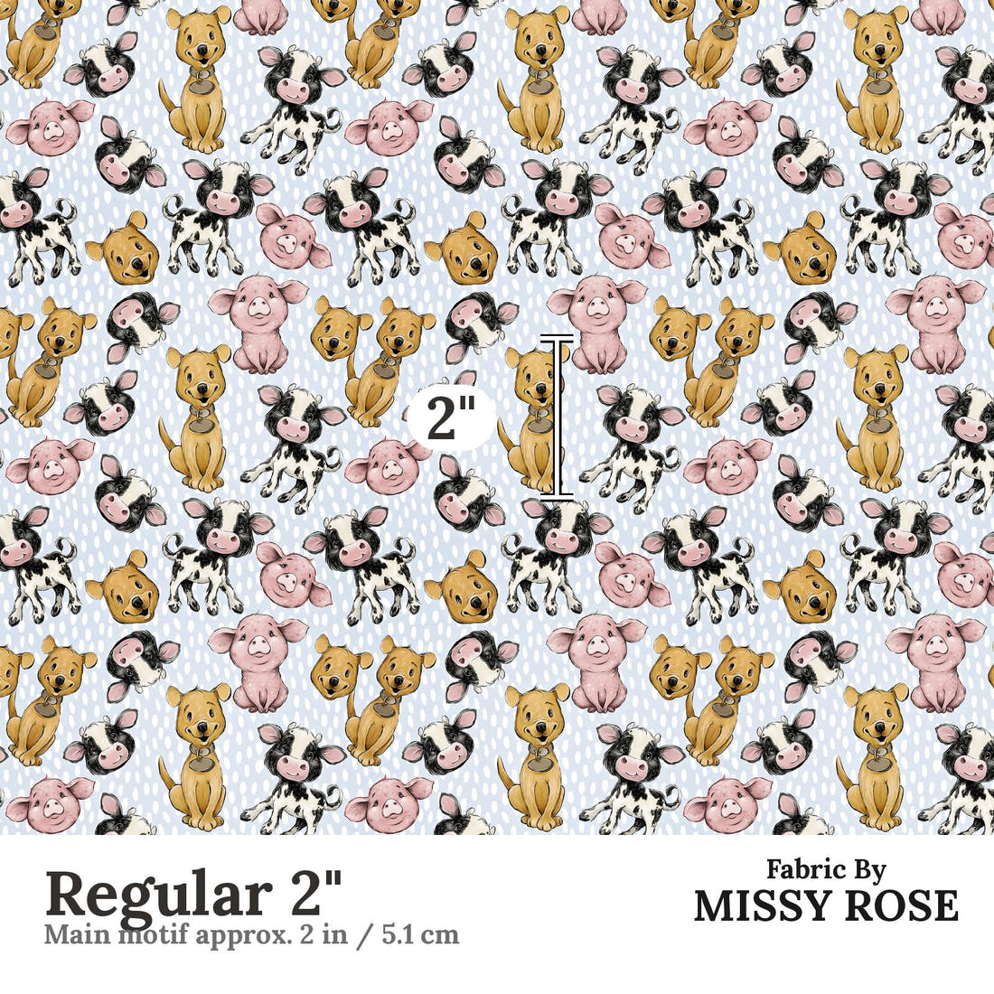 Design 4 Blue Farm Fabric Regular 2" - print scale | Fabric by Missy Rose