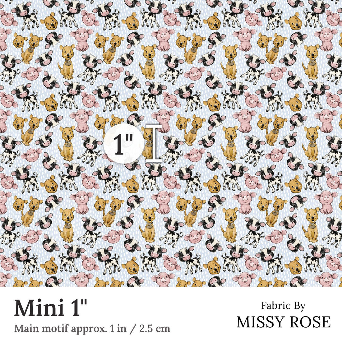 Design 4 Blue Farm Fabric Mini 1 inch print scale guide | Fabric by Missy Rose