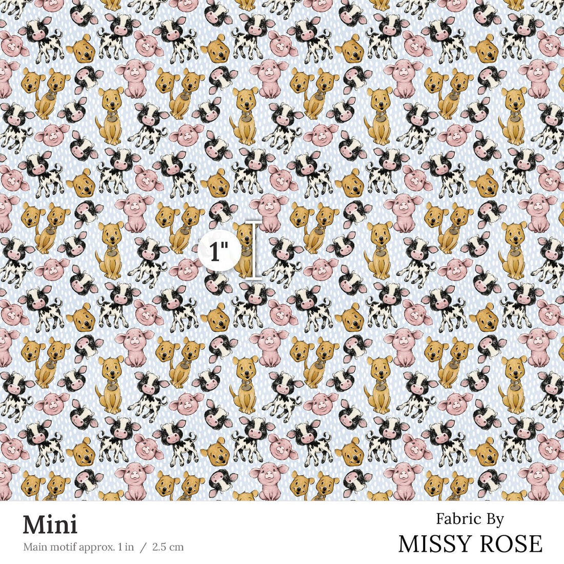 Design 4 Blue Farm Fabric Mini 1 inch print scale guide | Fabric by Missy Rose