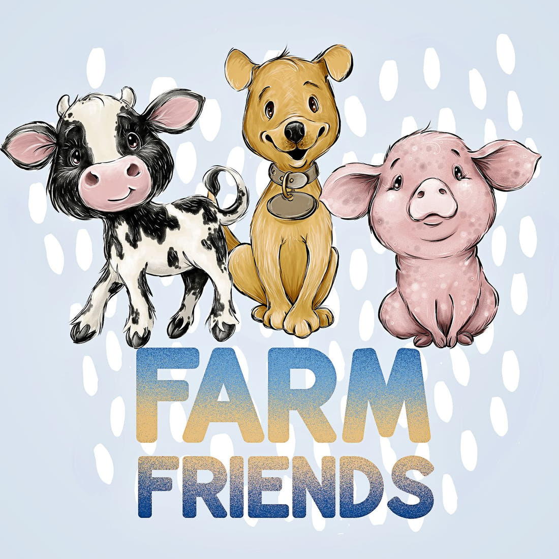 Design 4 Blue Farm Panel – full artwork close-up of the printed picture | Fabric by Missy Rose