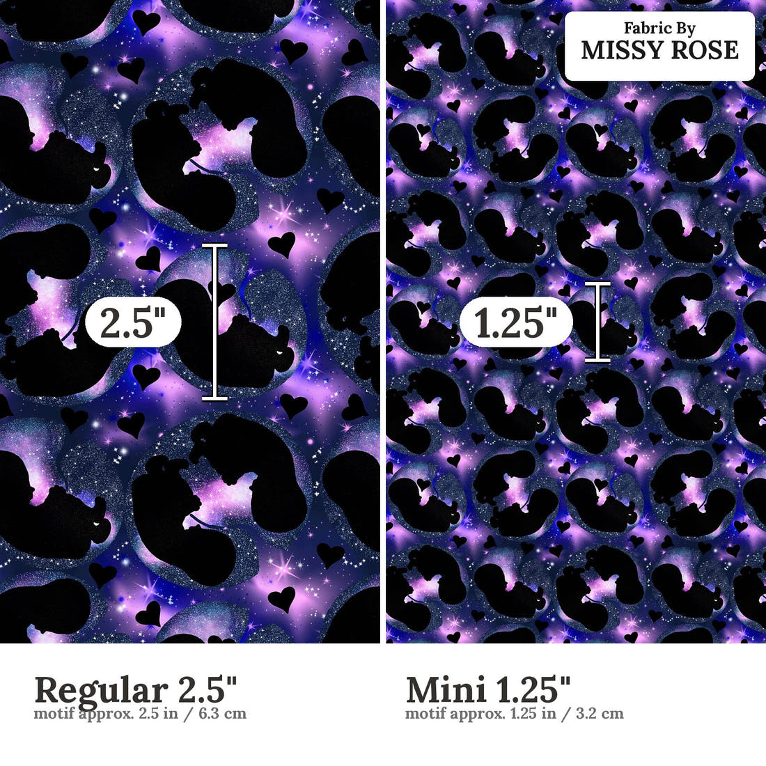 Design 40 Baby Fabric size comparison - print scale | Fabric by Missy Rose