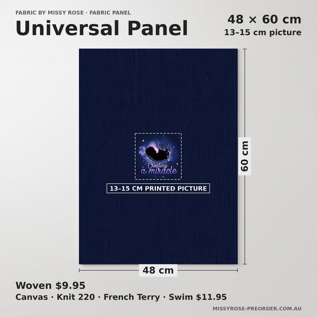 Design 40 Baby Panel universal panel sizing – 13–15 cm printed picture on 48 × 60 cm fabric | Fabric by Missy Rose