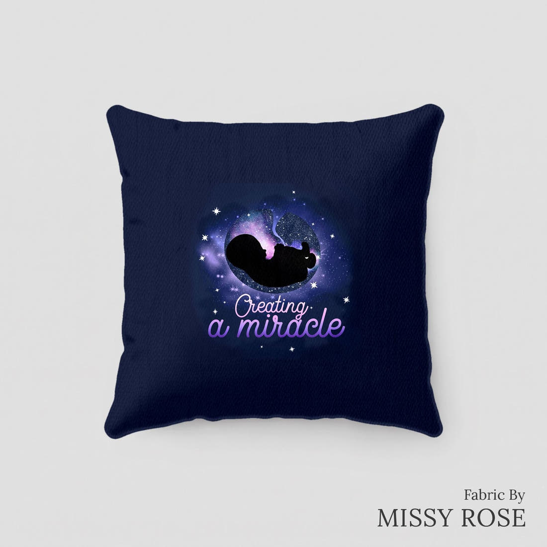 Design 40 Baby Panel sewn into a cushion – see how the panel looks made up | Fabric by Missy Rose