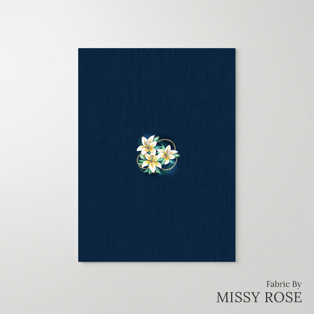 Design 400 Navy Lily Panel – printed fabric panel with centred picture, custom printed to order | Fabric by Missy Rose