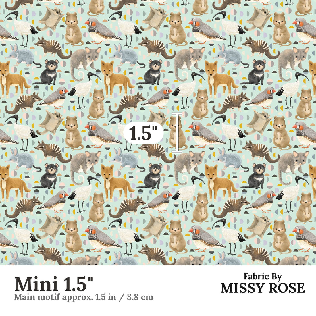 Design 401 Light Blue Australian Animals Fabric Mini 1.5" - print scale | Fabric by Missy Rose