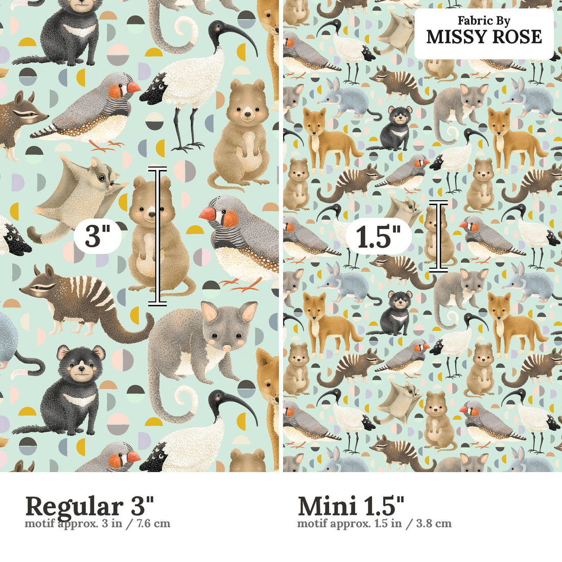 Design 401 Light Blue Australian Animals Fabric size comparison - print scale | Fabric by Missy Rose