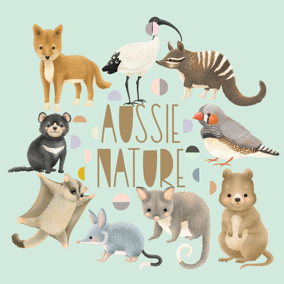 Design 401 Light Blue Australian Animals Panel – full artwork close-up of the printed picture | Fabric by Missy Rose