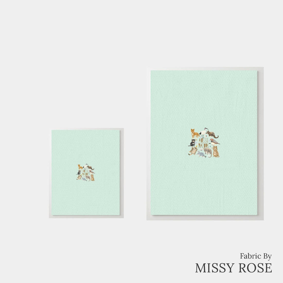 Design 401 Light Blue Australian Animals Panel – universal and adult panel sizes side by side | Fabric by Missy Rose