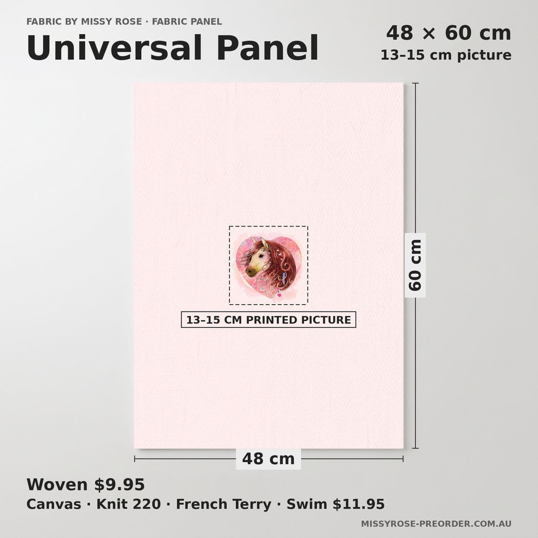 Design 402 Boho Horses Panel universal panel sizing – 13–15 cm printed picture on 48 × 60 cm fabric | Fabric by Missy Rose