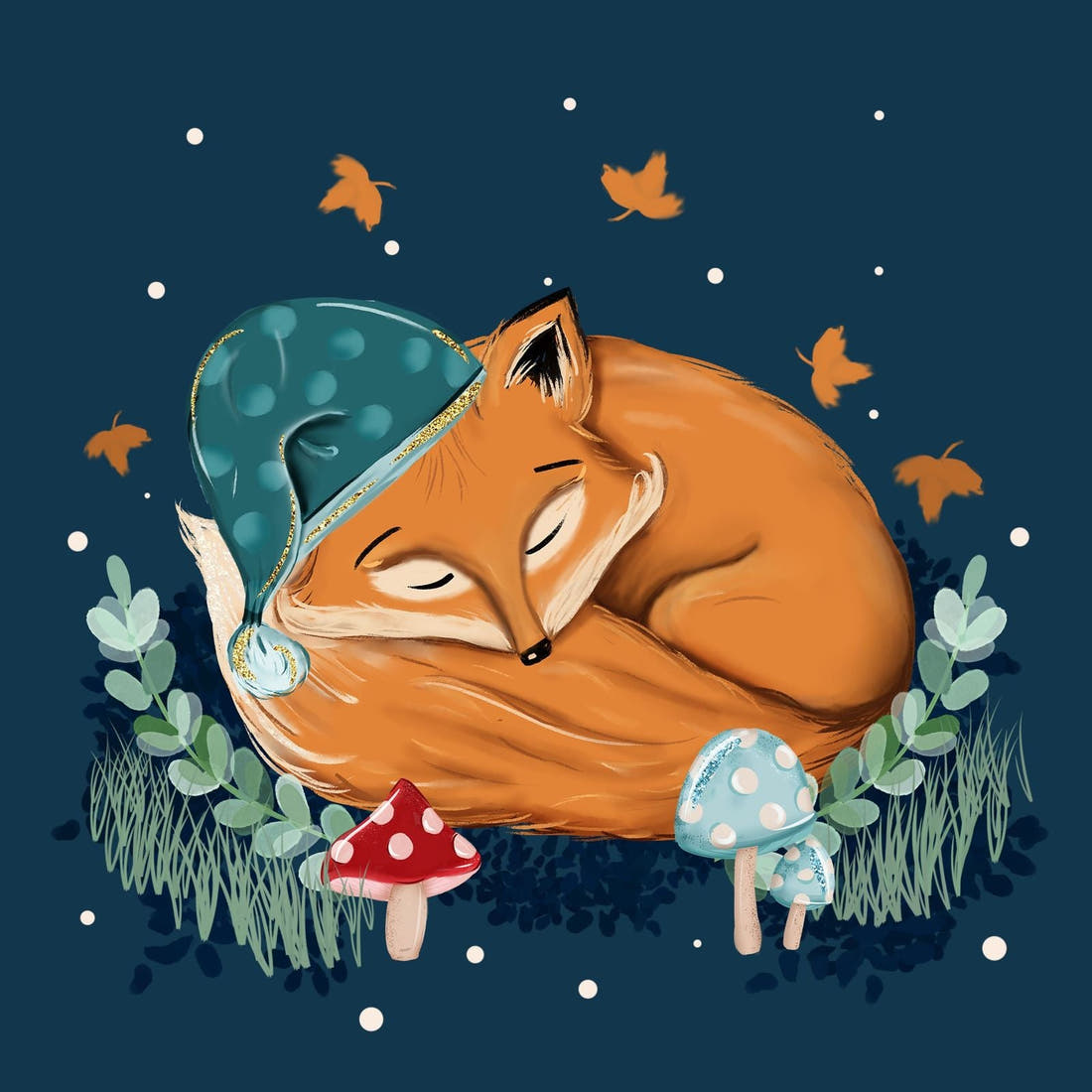 Design 403 Sleepy Fox Panel – full artwork close-up of the printed picture | Fabric by Missy Rose