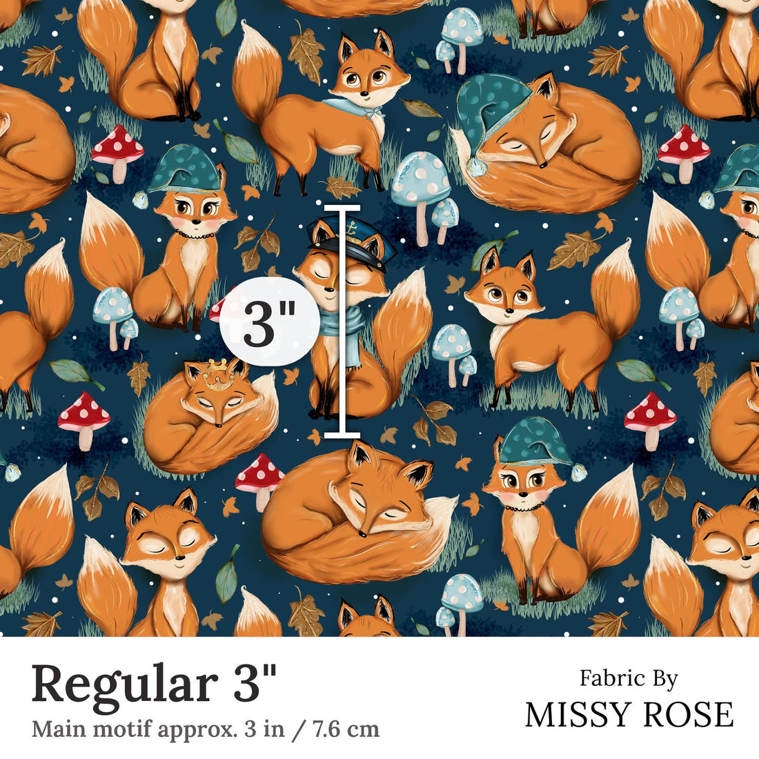 Design 403 Sleepy Fox Fabric Regular 3 inch print scale guide | Fabric by Missy Rose