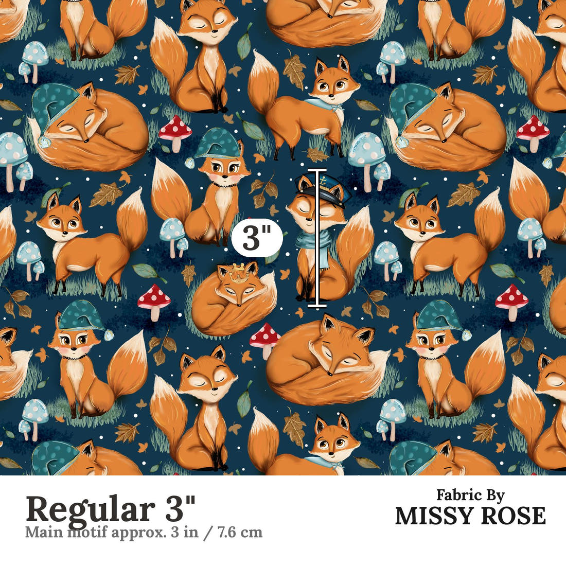 Design 403 Sleepy Fox Fabric Regular 3" - print scale | Fabric by Missy Rose