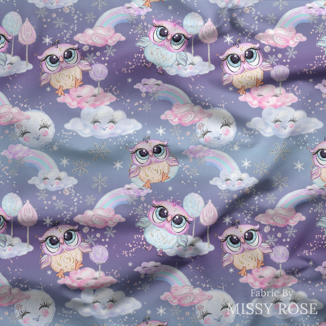 Design 404 Owl Fabric draped fabric mockup – custom printed fabric by the metre | Fabric by Missy Rose