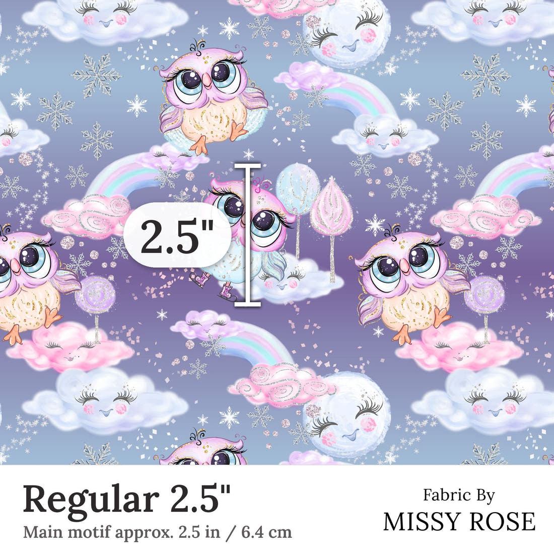 Design 404 Owl Fabric Regular 2.5 inch print scale guide | Fabric by Missy Rose