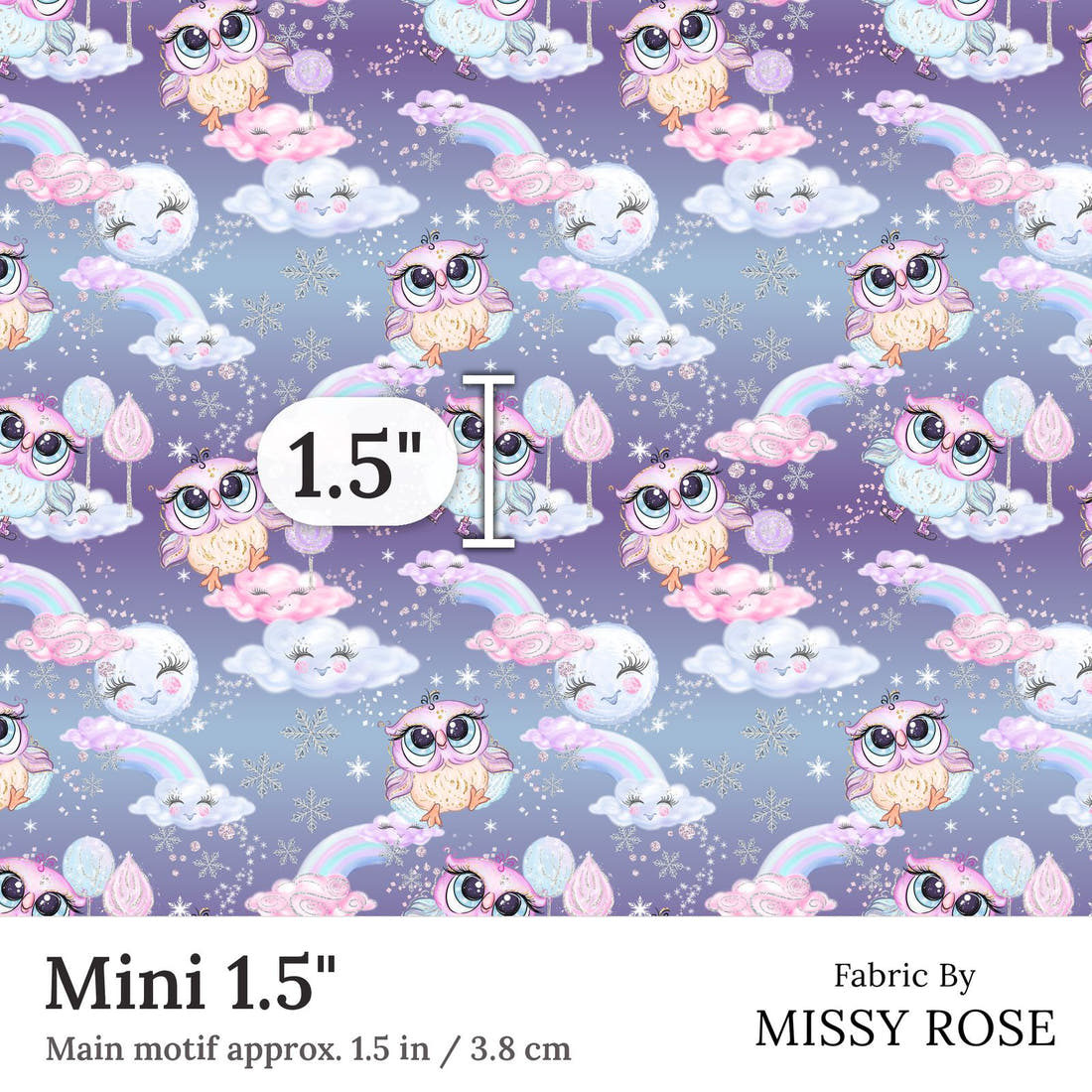Design 404 Owl Fabric Mini 1.5 inch print scale guide | Fabric by Missy Rose