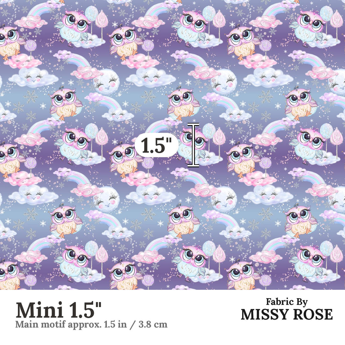 Design 404 Owl Fabric Mini 1.5" - print scale | Fabric by Missy Rose