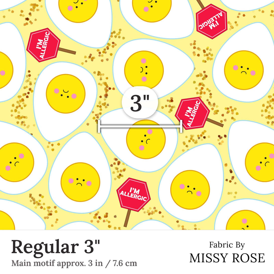 Design 405 Eggs Allergy Fabric Regular 3 inch print scale guide | Fabric by Missy Rose