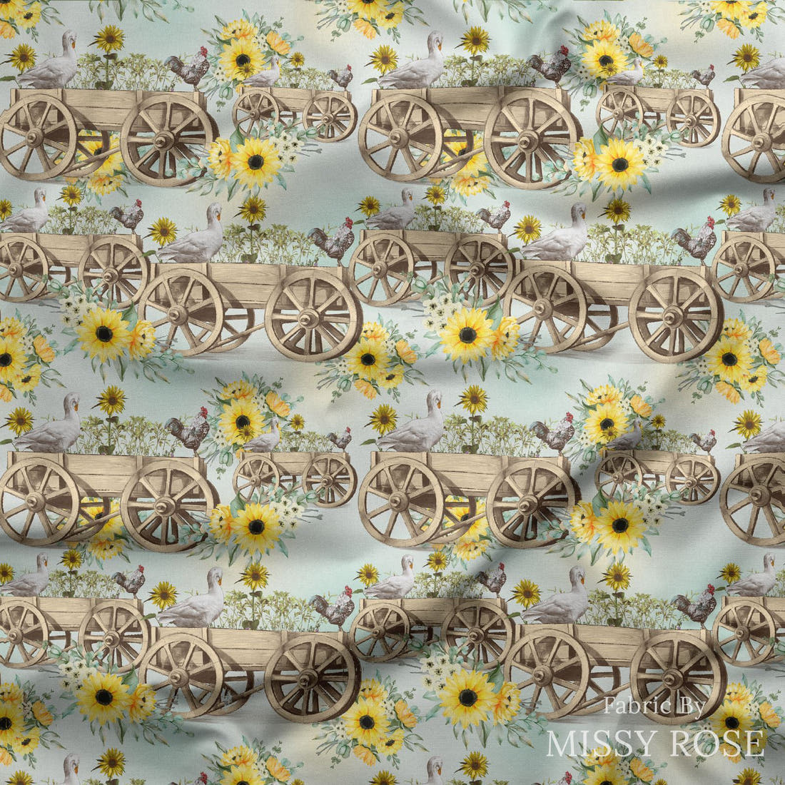 Design 406 Cute Farm Fabric draped fabric mockup – custom printed fabric by the metre | Fabric by Missy Rose