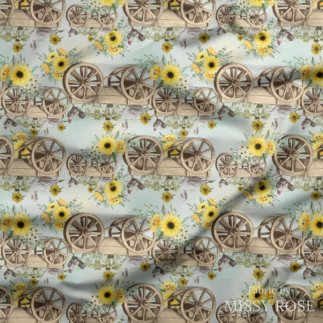 Design 406 Cute Farm Fabric draped fabric mockup – custom printed fabric by the metre | Fabric by Missy Rose