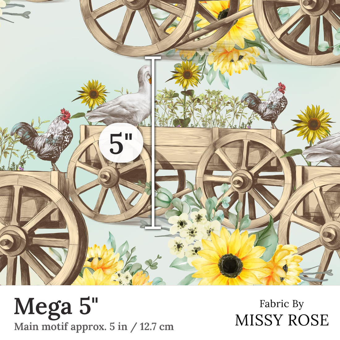 Design 406 Cute Farm Fabric Mega 5 inch print scale guide | Fabric by Missy Rose