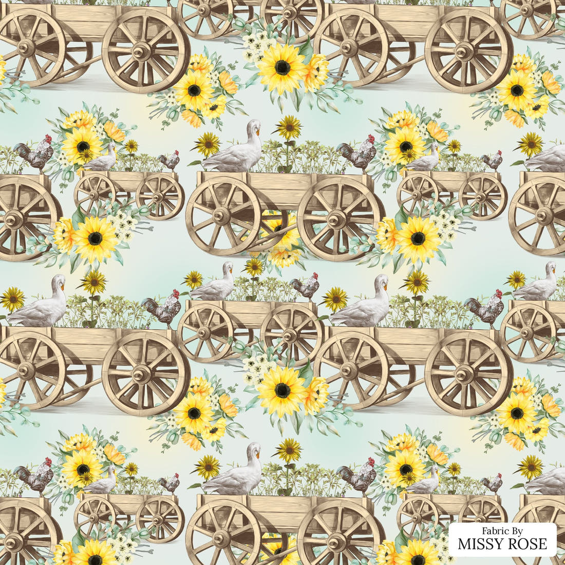 Design 406 Cute Farm Fabric - flat view of the print, zoom in for detail | Fabric by Missy Rose