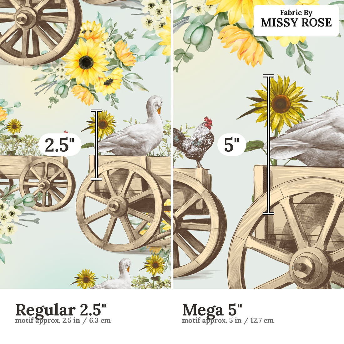 Design 406 Cute Farm Fabric size comparison - print scale | Fabric by Missy Rose