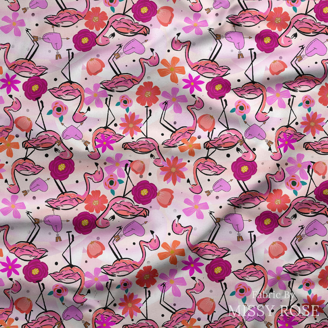 Design 407 Fabulous Flamingo Fabric draped fabric mockup – custom printed fabric by the metre | Fabric by Missy Rose