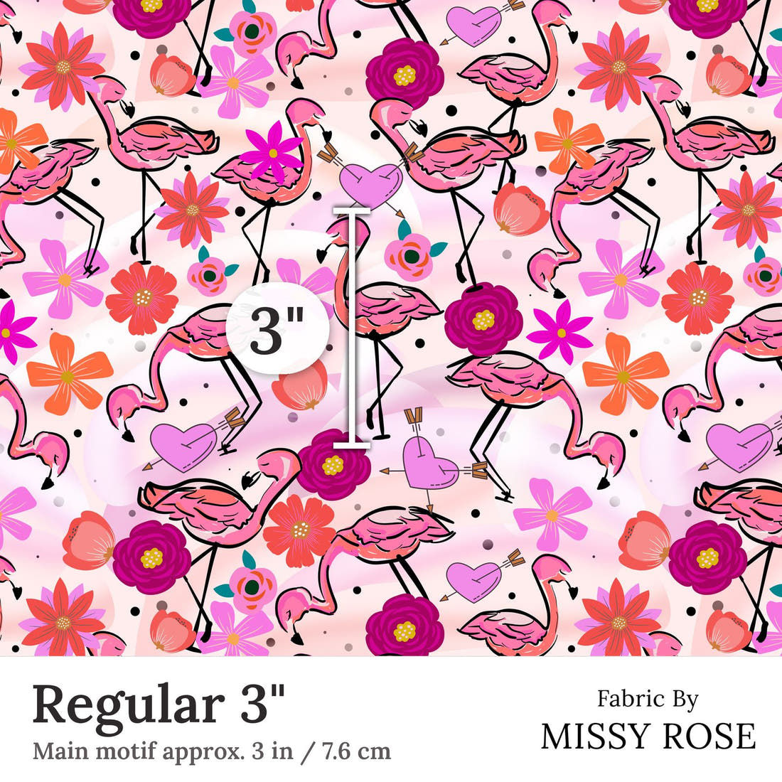 Design 407 Fabulous Flamingo Fabric Regular 3 inch print scale guide | Fabric by Missy Rose