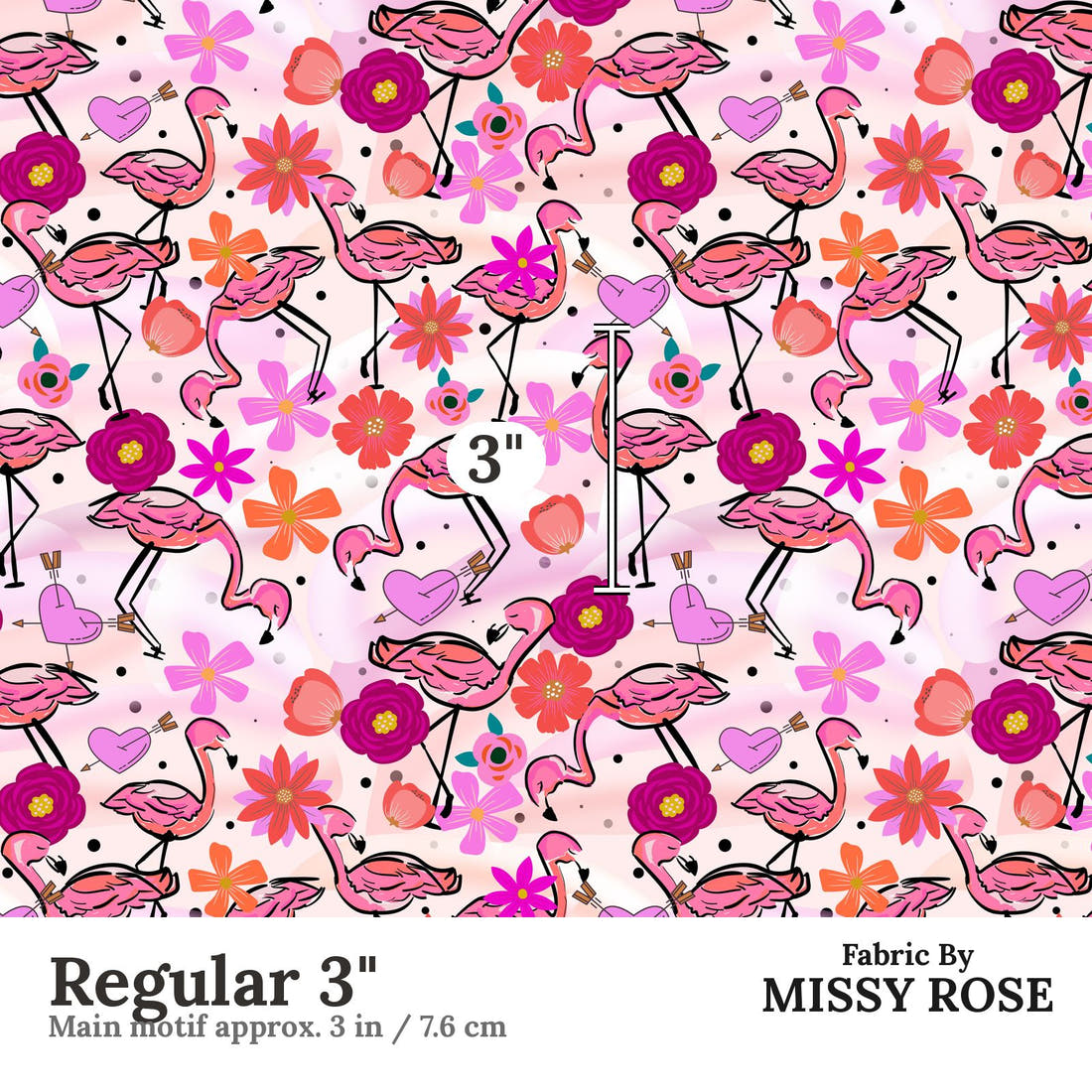 Design 407 Fabulous Flamingo Fabric Regular 3" - print scale | Fabric by Missy Rose