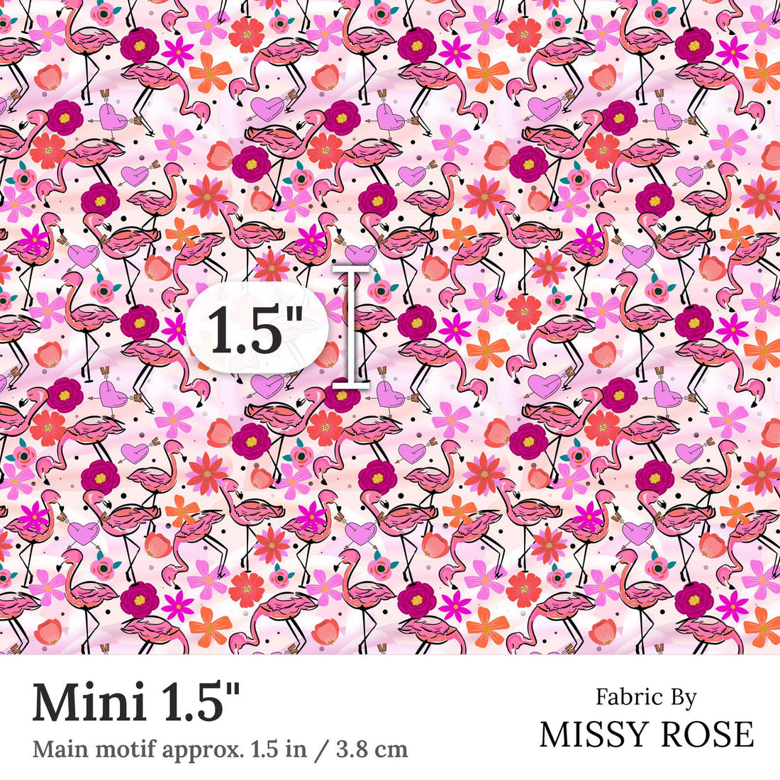 Design 407 Fabulous Flamingo Fabric Mini 1.5 inch print scale guide | Fabric by Missy Rose