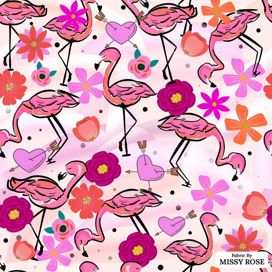 Design 407 Fabulous Flamingo Fabric - flat view of the print, zoom in for detail | Fabric by Missy Rose