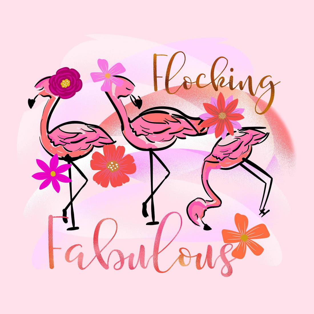 Design 407 Fabulous Flamingo Panel – full artwork close-up of the printed picture | Fabric by Missy Rose
