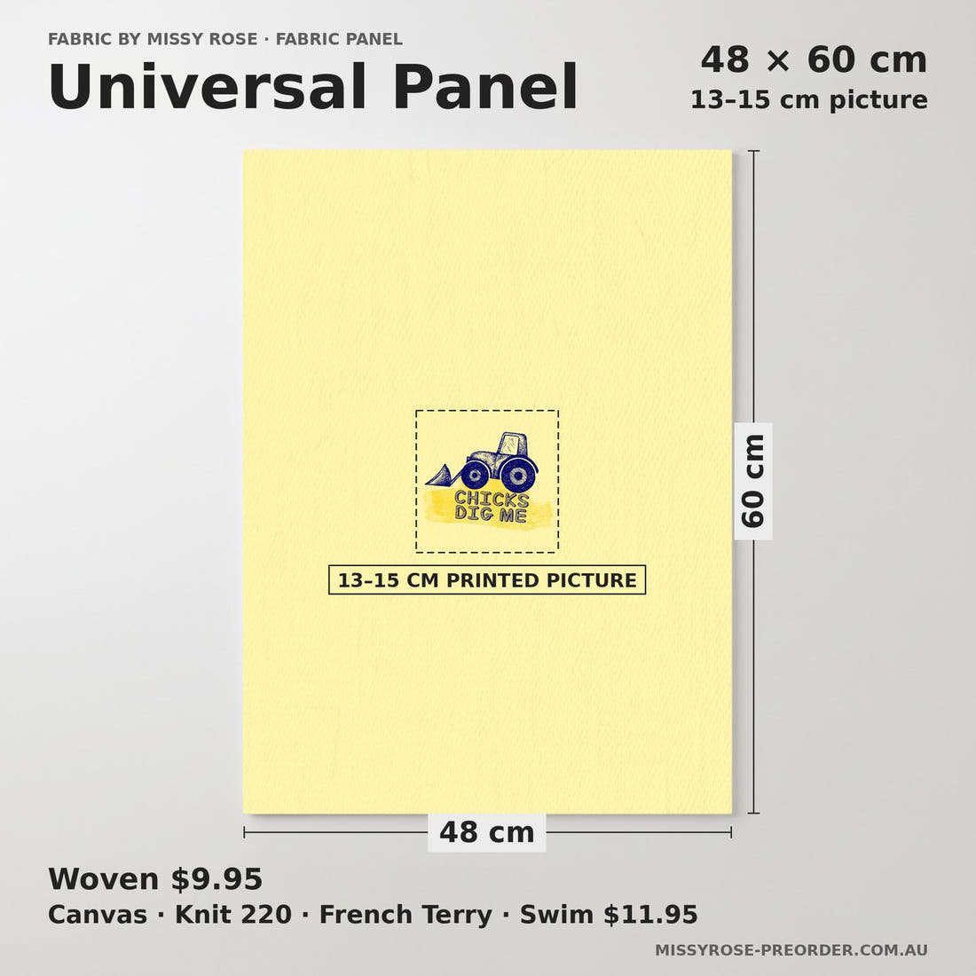 Design 408 Tractor Panel universal panel sizing – 13–15 cm printed picture on 48 × 60 cm fabric | Fabric by Missy Rose