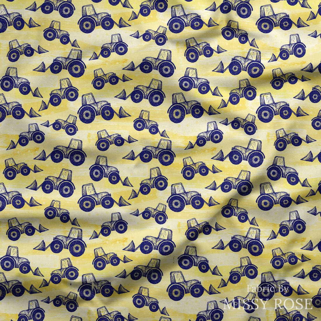 Design 408 Tractor Fabric draped fabric mockup – custom printed fabric by the metre | Fabric by Missy Rose