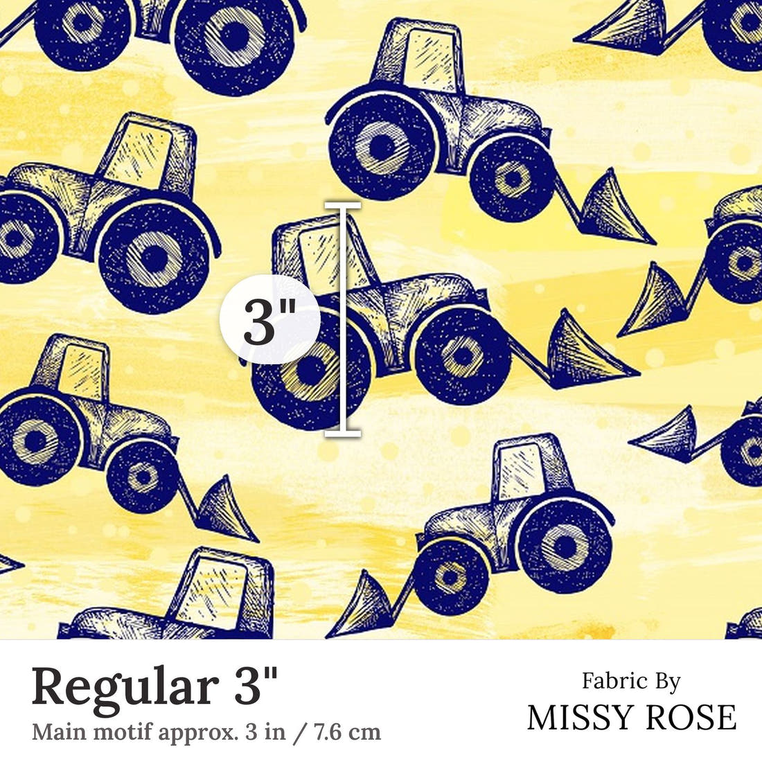 Design 408 Tractor Fabric Regular 3 inch print scale guide | Fabric by Missy Rose