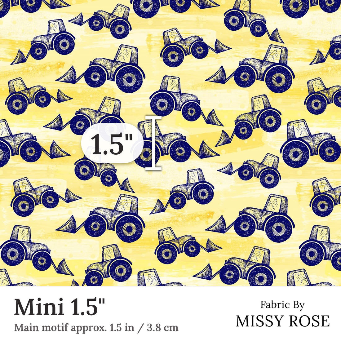 Design 408 Tractor Fabric Mini 1.5 inch print scale guide | Fabric by Missy Rose